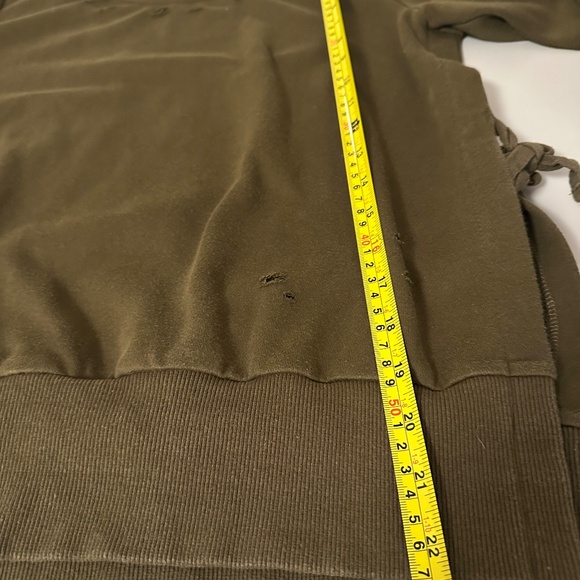 Fate by LFD Olive Green Distressed Sweatshirt with Open Tie Sides | Size Small - Picture 10 of 10